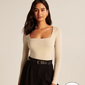 Abercrombie and Fitch soft af light brown squareneck bodysuit
